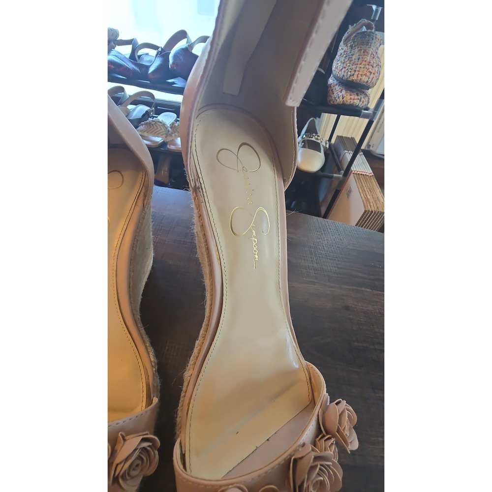 Jessica Simpson Pink Floral Espadrille Wedge Sandals Womens 10 Zip Back Heel - Picture 2 of 6